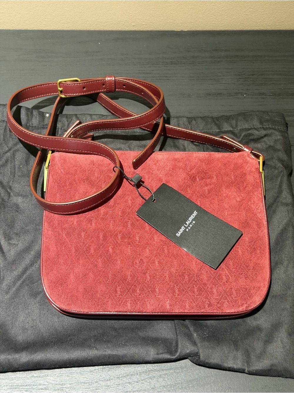 Saint Laurent Burgundy Suede Crossbody Bag with Gold Hardware - Picture 5 of 5